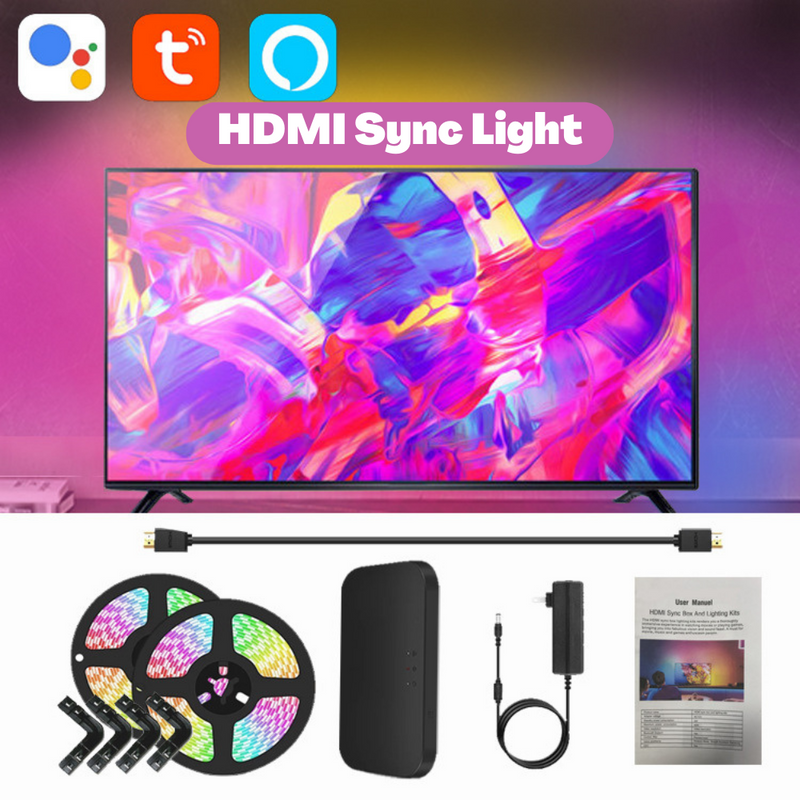 Cargue la imagen en el visor de la galería, [TUYA Smart Home] Ambient TV PC Backlight RGB LED Strip Light Music/Game/Movie Synchronization Support 4K/HDR/TV BOX/Alexa/Google Smart Sync LED Light Set - Polar Tech Australia
