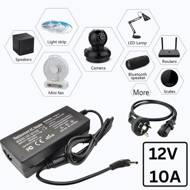 [12V-10A/120W][5.5x2.5 & 5.5x2.1] Universal Computer/Monitor/LED Strip/Light Module/Speaker/CCTV/Router/Camera Power Supply Adapter Wall Charger - Polar Tech Australia