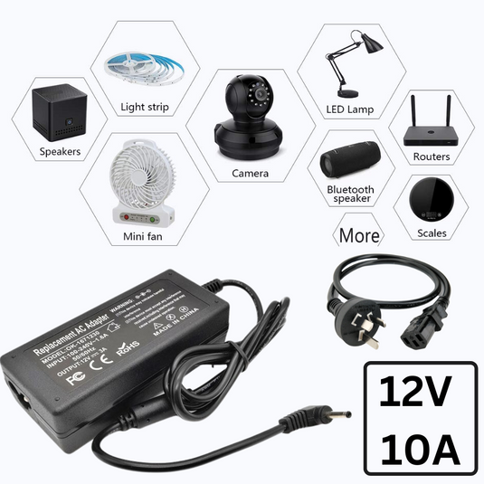 [12V-10A/120W][5.5x2.5 & 5.5x2.1] Universal Computer/Monitor/LED Strip/Light Module/Speaker/CCTV/Router/Camera Power Supply Adapter Wall Charger - Polar Tech Australia