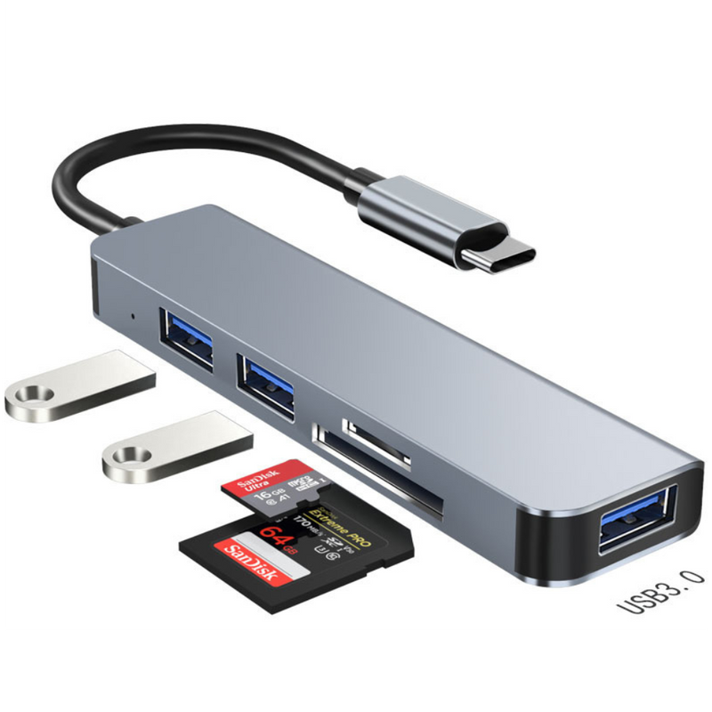 Load image into Gallery viewer, [YG-2103T] Type-C Adapter 5 In 1 Multi-function USB 3.0 &amp; USB 2.0 Card Reader HUB Splitter - Polar Tech Australia
