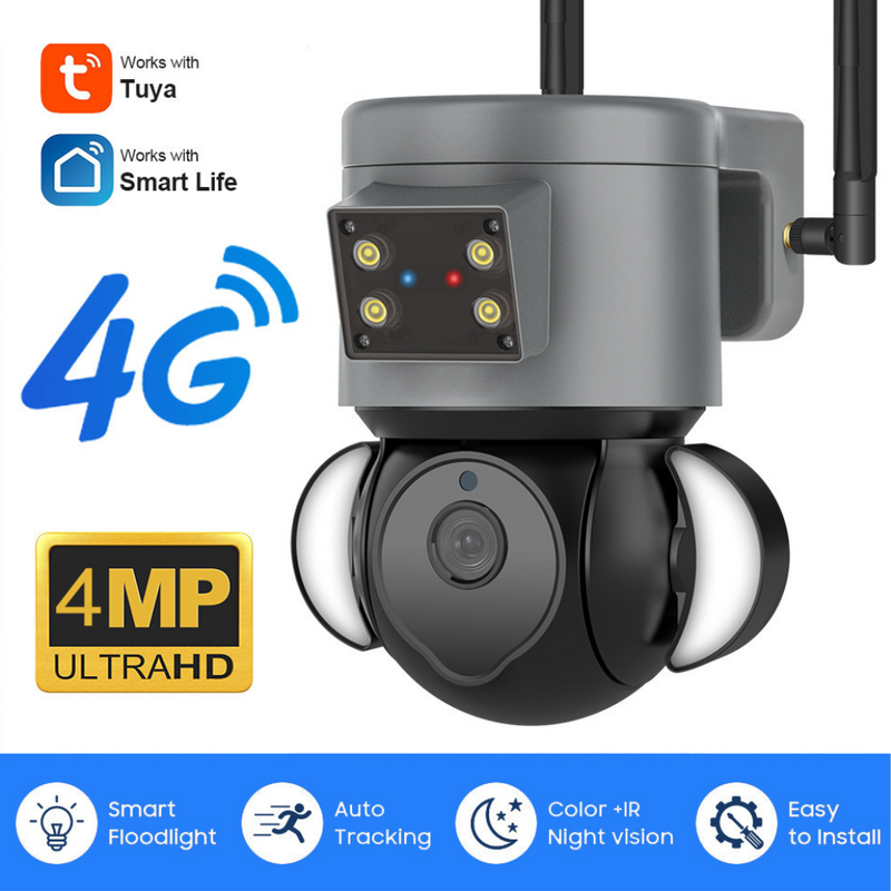 Cargue la imagen en el visor de la galería, [TUYA Smart Home][4G Version][With Flood Light] Full HD 4MP Wireless WIFI Full Color Day &amp; night IP65 Outdoor PTZ Security Camera - Polar Tech Australia
