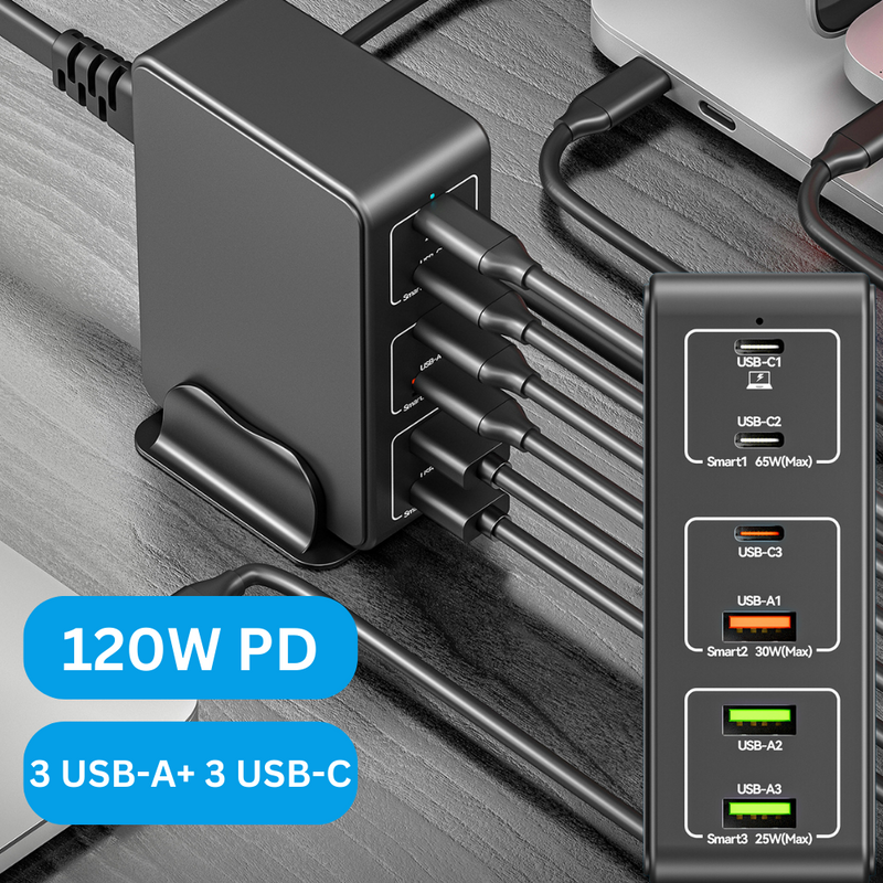 Load image into Gallery viewer, [818H] Universal Phone Tablet Laptop 120W PD+QC 6 Port USB Type-C Wall Charger Desktop Home Office Charging Station Power Adapter (AU Plug) - Polar Tech Australia
