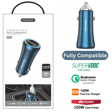 [D10][Dual Port] SENDEM 120W Universal Super Fast OPPO Realme XIAOMI SuperVooc Car Super Charger - Polar Tech Australia