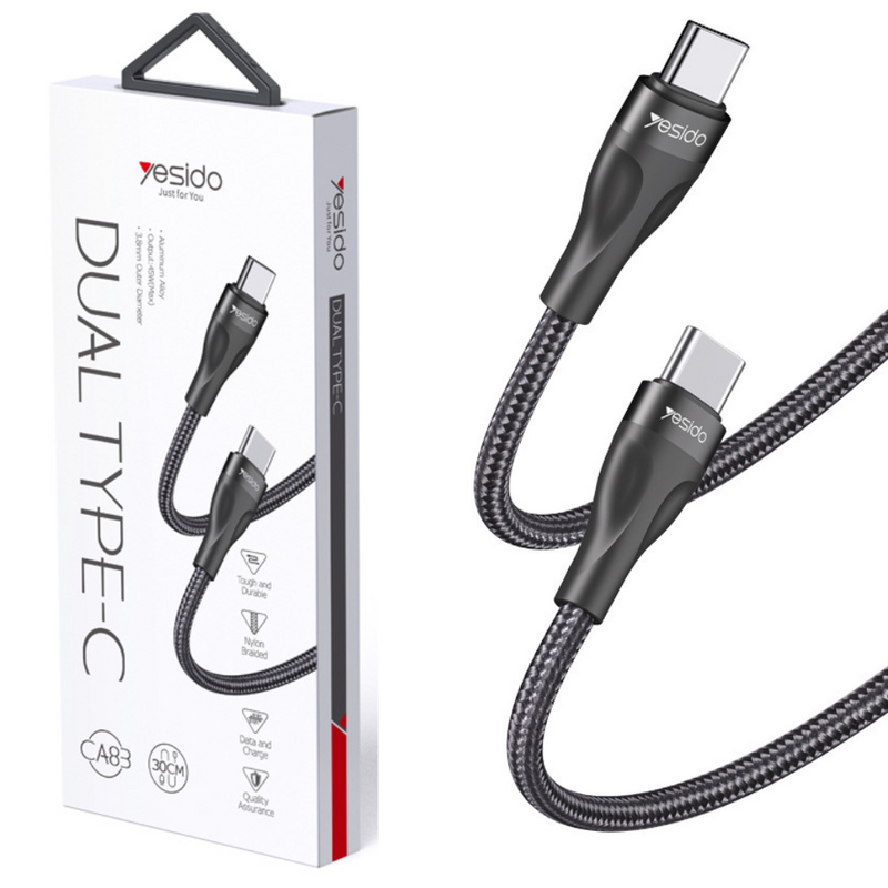 Cargue la imagen en el visor de la galería, [CA83][30cm][Type-C to Type-C] Yesido 45W Heavy Duty Short PD Charging Data Cable - Polar Tech Australia
