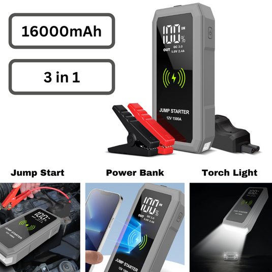 [S606][16000mAh] EPS Super Energy Portable 3 in 1 Car Wireless Jump Starter & QC Type-C Power Bank & Torch - Polar Tech Australia