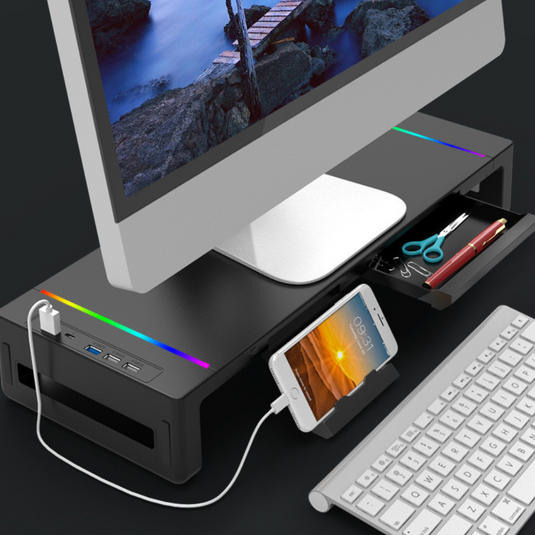 [KM50][With RBG Light & USB Hub & Stand & Drawer] Universal Monitor Desktop Stand  (Up to 27 inch) - Polar Tech Australia