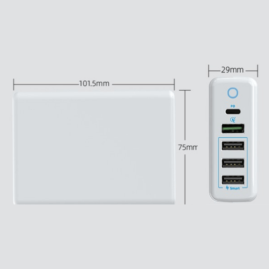 Qualcomm QC 3.0 PD 60W 5 Ports Universal Phone & Tablet USB & Type-C Desktop Wall Charger Station Adapter 1.6M Length  (AU Plug) - Polar Tech Australia