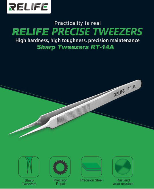 [RT-14A] [Extra Long] Relife Stainless Steel Precision Tweezer (Straight Tip) - Polar Tech Australia