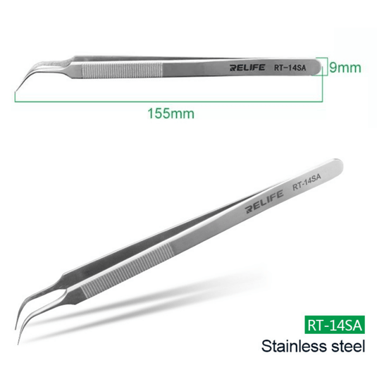 [RT-14SA] [Extra Long] Relife Stainless Steel Precision Tweezer (Curved Tip) - Polar Tech Australia