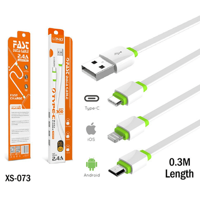 [XS-073][30CM] LDNIO Short Lightning/Micro/Type-C Fast Charging Cable - Polar Tech Australia